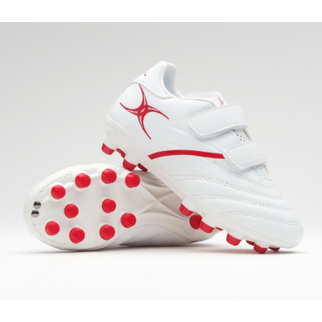 Crampons Rugby moulés - Enfant à Scratch blanc/rouge